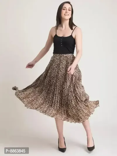 Elegant Brown Crepe Printed Skirts For Women And Girls-thumb0