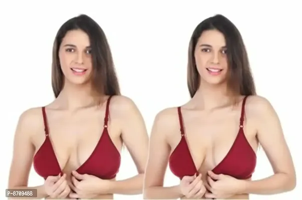 CLASSIC POLYCOTTON FRONT OPEN MAROON COLOR BRA PACK OF TWO