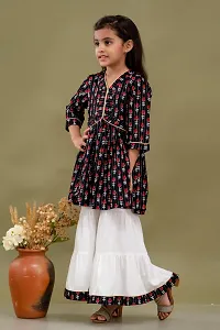 Alluring Black Cotton Printed Kurta, Sharara Set For Girls-thumb2