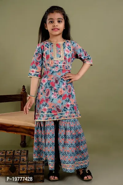 Trendy Cotton Kids Printed Kurta Sharara Set - Multi