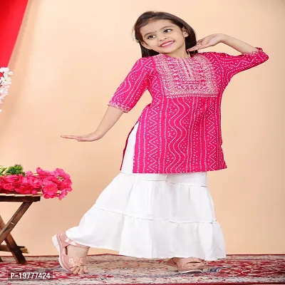 Trendy Rayon Kids Printed Yok Kurta Sharara Set - Pink