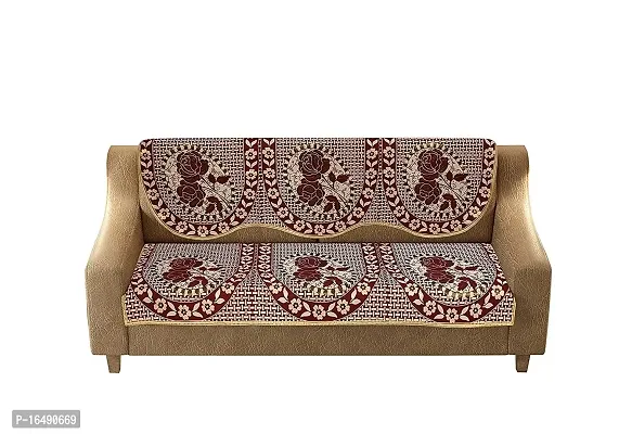 MONINFINITY Polyester Fabric Rose Floral Design 3 Seater Sofa Cover Set(Brown)