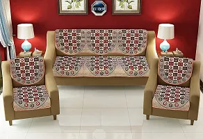 MONINFINITY Polyester Fabric Block Design 5 Seater Sofa Cover Set-6(Brown-Red)-thumb2