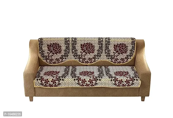 MONINFINITY Polyester Fabric Lotus Design 3 Seater Sofa Cover Set(Brown)