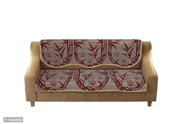 MONINFINITY Polyester Fabric Leaf Design 3 Seater Sofa Cover Set(Red)