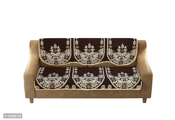MONINFINITY Polyester Fabric Floral Leaf Design 3 Seater Sofa Cover Set(Brown)