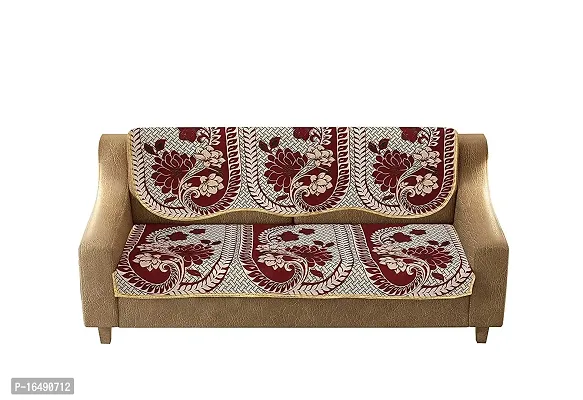 MONINFINITY Polyester Fabric Lotus Flower Design 3 Seater Sofa Cover Set(Red)-thumb0