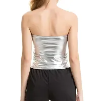 Jaanshi Women Sexy Shiny Metallic Strapless Clubwear Bandeau Vest Tank Crop Tube Tops (36, Silver)-thumb2
