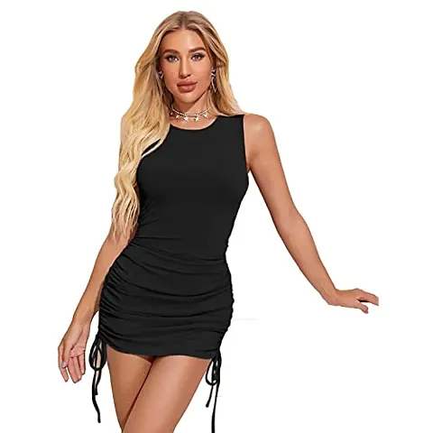 jaanshi Women's Ruched Drawstring Bodycon Mini Dress