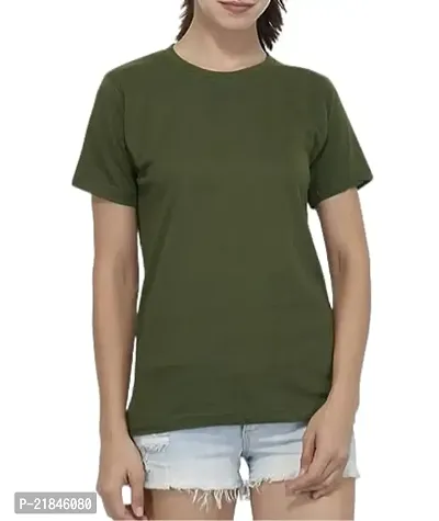 Women's Cotton Regular Fit T-Shirt Plain Olive Colour-thumb0