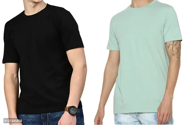 Pista and Black Plain Colour Half Sleevs T Shirt for Mens Combo Pack 2 PCS (40)