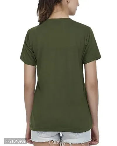 Women's Cotton Regular Fit T-Shirt Plain Olive Colour-thumb3