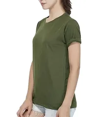 Women's Cotton Regular Fit T-Shirt Plain Olive Colour-thumb1