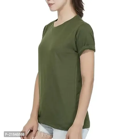 Women's Cotton Regular Fit T-Shirt Plain Olive Colour-thumb2