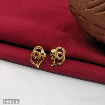 Fancy Cubic Zirconia AD Alloy Gold Plated Stylish Heart Shape Earrings Studs 