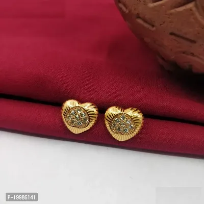 Fancy Cubic Zirconia AD Alloy Gold Plated Stylish Heart Shape Earrings Studs 