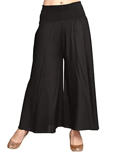 Women's Long Plazzo Pant/Trouser (Pack of 1) (Black)