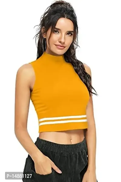 Women Casual Basic Sleeveless High Neck Rib-knit Y Crop Tank Topxl