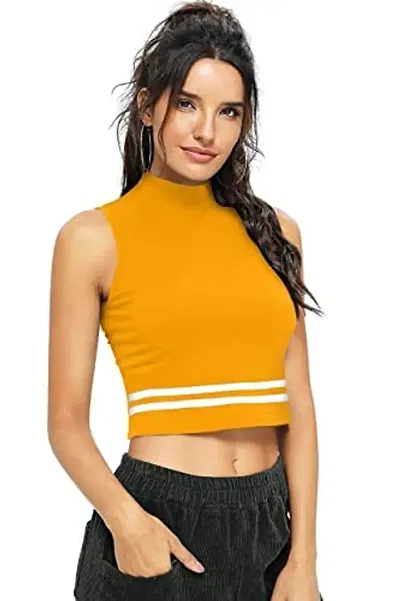 Eshu enterprise Beauty Fashion Women's High Neck Sleeveless Crop Top Halter Neck Solid Casual Wear (XS, Yellow)