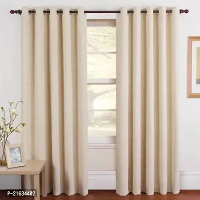 Panipat Textile Hub 213 Cm (7 Ft) Polyester Door Curtain (Pack Of 2) (Solid, Beige)-thumb0