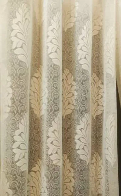 HHF DECOR Polyester Beautiful Floral Design Heavy Tissue Net 4 x 7 Feet Door and Window Use 2 Pecs Cream Net Curtains