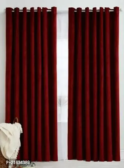 Panipat Textile Hub 213 Cm (7 Ft) Polyester Door Curtain (Pack Of 2) (Solid, Maroon)-thumb0