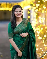 Beautiful Art Silk Green Jacquard  Saree with Blouse piece For Women-thumb4