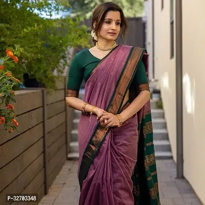 Beautiful Art Silk Purple Jacquard  Saree with Blouse piece For Women-thumb3