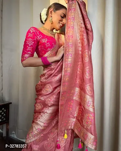 Beautiful Art Silk Peach Jacquard  Saree with Blouse piece For Women-thumb4