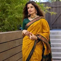 Beautiful Art Silk Green Jacquard  Saree with Blouse piece For Women-thumb1