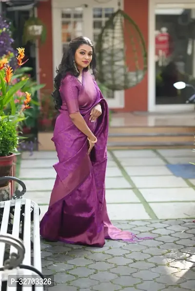 Beautiful Art Silk Purple Jacquard  Saree with Blouse piece For Women-thumb2