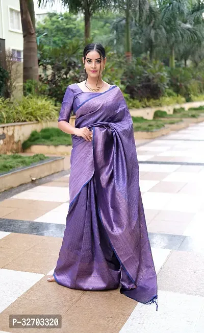 Beautiful Art Silk Blue Jacquard  Saree with Blouse piece For Women