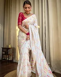 Beautiful Art Silk Off White Jacquard  Saree with Blouse piece For Women-thumb3