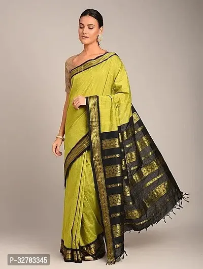 Beautiful Art Silk Green Jacquard  Saree with Blouse piece For Women-thumb3