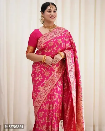 Beautiful Art Silk Pink Jacquard  Saree with Blouse piece For Women-thumb5