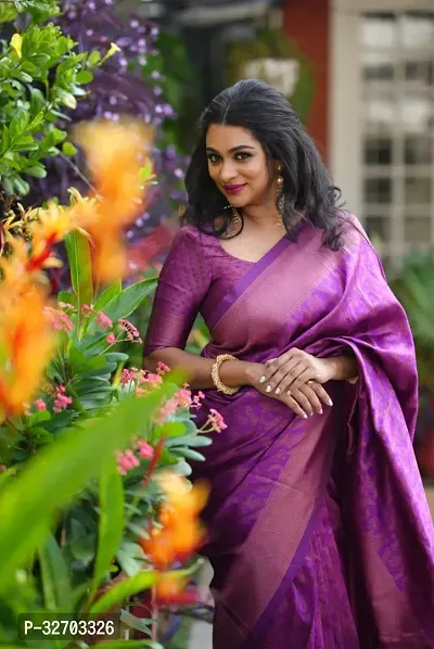 Beautiful Art Silk Purple Jacquard  Saree with Blouse piece For Women-thumb0