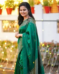 Beautiful Art Silk Green Jacquard  Saree with Blouse piece For Women-thumb1