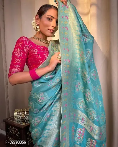 Beautiful Art Silk Green Jacquard  Saree with Blouse piece For Women-thumb0