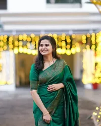 Beautiful Art Silk Green Jacquard  Saree with Blouse piece For Women-thumb2