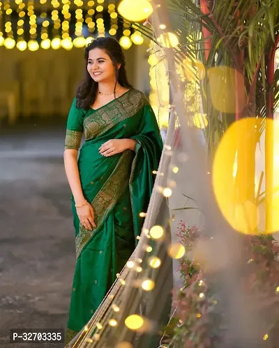 Beautiful Art Silk Green Jacquard  Saree with Blouse piece For Women