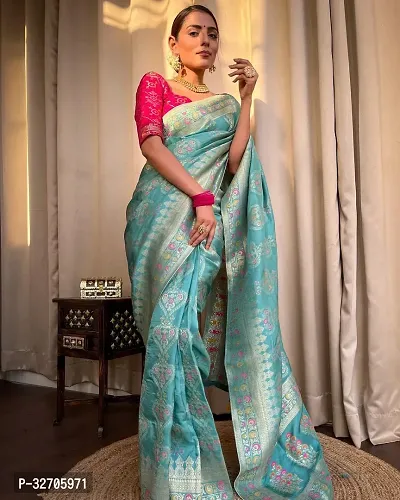 Beautiful Art Silk Green Jacquard  Saree with Blouse piece For Women-thumb3