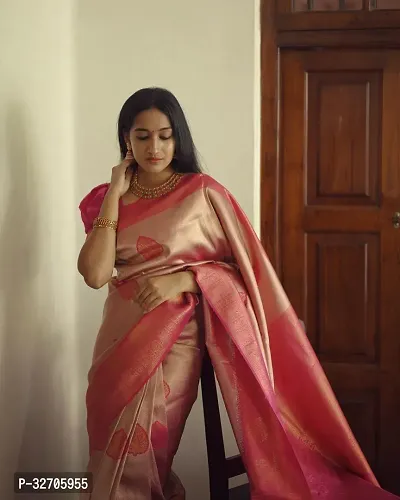 Beautiful Art Silk Pink Jacquard  Saree with Blouse piece For Women-thumb0