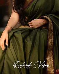 Beautiful Art Silk Green Jacquard  Saree with Blouse piece For Women-thumb1