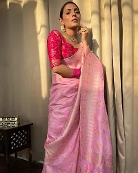 Beautiful Art Silk Pink Jacquard  Saree with Blouse piece For Women-thumb1