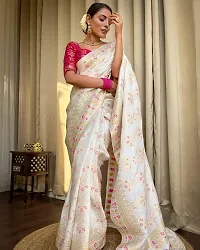 Beautiful Art Silk Off White Jacquard  Saree with Blouse piece For Women-thumb1