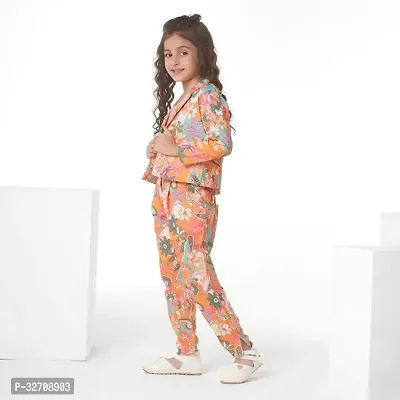 Elegant Cotton Printed Top with Pant And Jacket Set For Girls-thumb2