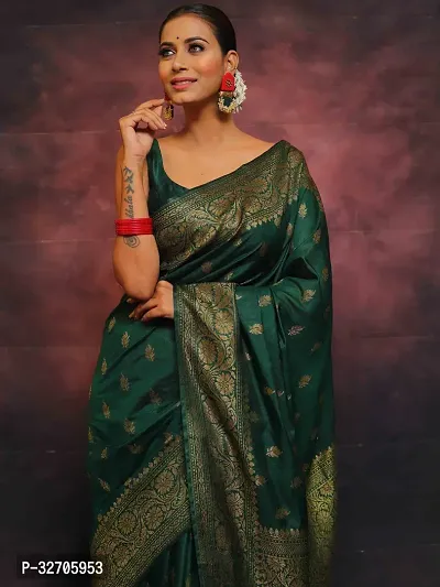 Beautiful Art Silk Green Jacquard  Saree with Blouse piece For Women