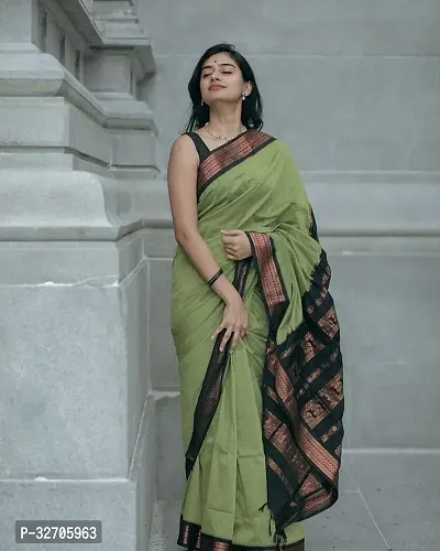 Beautiful Art Silk Green Jacquard  Saree with Blouse piece For Women-thumb2