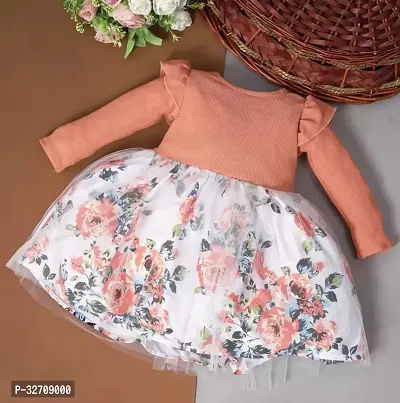 Fabulous Peach Cotton Printed Frock For Girls-thumb2