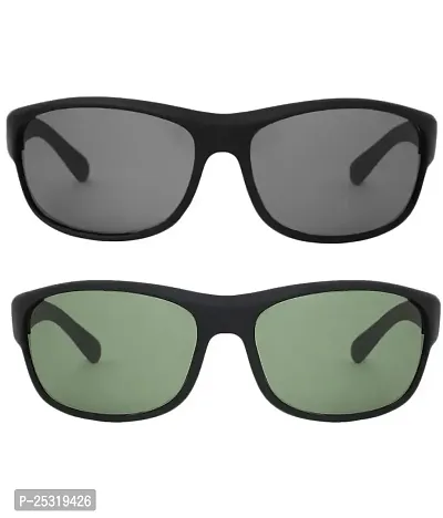 Fabulous Multicoloured Plastic Rectangle Sunglasses For Men, Pack Of 2